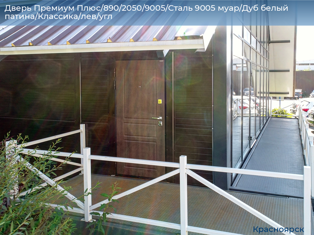 Дверь Премиум Плюс/890/2050/9005/Сталь 9005 муар/Дуб белый патина/Классика/лев/угл, www.krasnoyarsk.doorhan.ru